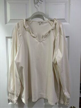 Talbots Cream Ruffle-Trim Long Sleeve Top